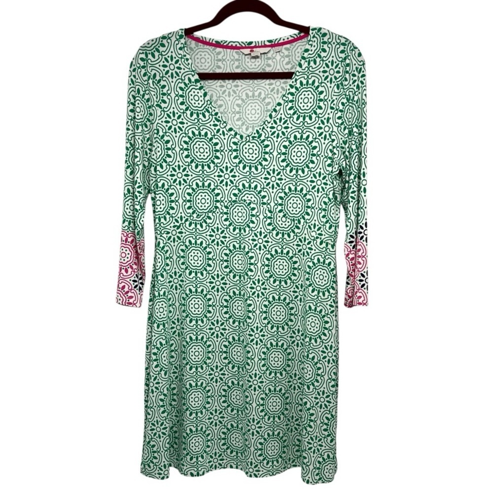 Boden Green & White Medallion Print V Neck Jersey Knit Tunic Mini Dress Womens 8 - Picture 9 of 10